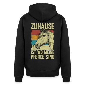 Zuhause ist wo meine Pferde sind - Unisex Premium Bio Zip Hoodie - Schwarz - Hinten - Nico (187cm)