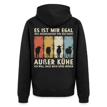 Mir Egal Was jemand Von Mir Denkt Außer Kühe - Unisex Premium Bio Zip Hoodie - Schwarz - Hinten - Nico (187cm)