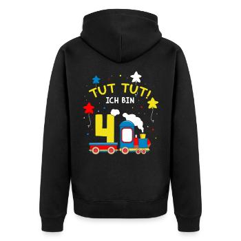 Ich bin 4 Zug Tut Tut 4 Jahre alt 4. Geburtstag - Unisex Premium Bio Zip Hoodie - Schwarz - Hinten - Nico (187cm)
