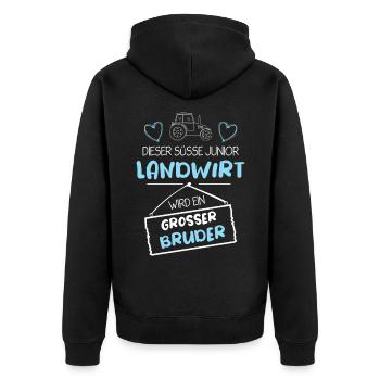 Ich werde großer Bruder Traktor Junior Landwirt - Unisex Premium Bio Zip Hoodie - Schwarz - Hinten - Nico (187cm)