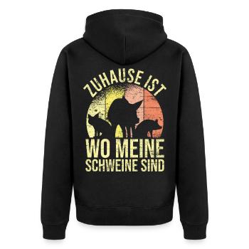 Zuhause ist wo meine Schweinchen sind - Unisex Premium Bio Zip Hoodie - Schwarz - Hinten - Nico (187cm)