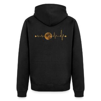 Bitcoin Herzschlag - Unisex Premium Bio Zip Hoodie - Schwarz - Hinten - Nico (187cm)