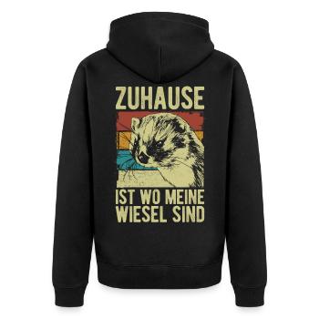 Zuhause ist wo meine Wiesel sind Frettchen - Unisex Premium Bio Zip Hoodie - Schwarz - Hinten - Nico (187cm)