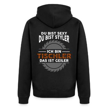 Du Bist Sexy Du Bist Styler Ich Bin Tischler - Unisex Premium Bio Zip Hoodie - Schwarz - Hinten - Nico (187cm)