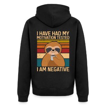 Motivation Getestet Negativ Faultier - Unisex Premium Bio Zip Hoodie - Schwarz - Hinten - Nico (187cm)