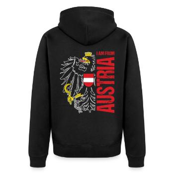 I Am From Austria Österreich - Unisex Premium Bio Zip Hoodie - Schwarz - Hinten - Nico (187cm)