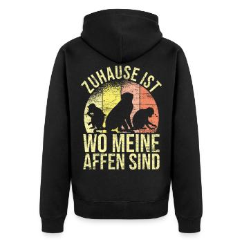 Zuhause ist wo meine Affen sind Affe Zoo - Unisex Premium Bio Zip Hoodie - Schwarz - Hinten - Nico (187cm)