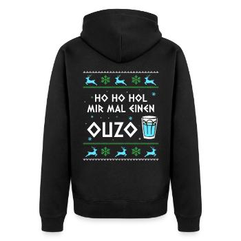 Ho Ho Hol Mir Mal Einen Ouzo Ugly Christmas - Unisex Premium Bio Zip Hoodie - Schwarz - Hinten - Nico (187cm)