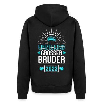 Großer Bruder 2023 - Unisex Premium Bio Zip Hoodie - Schwarz - Hinten - Nico (187cm)