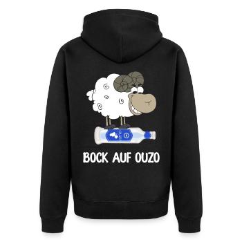 Bock auf Ouzo - Unisex Premium Bio Zip Hoodie - Schwarz - Hinten - Nico (187cm)
