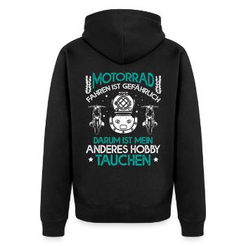Motorrad Fahren Ist Gefährlich darum Tauchen - Unisex Premium Bio Zip Hoodie - Schwarz - Hinten - Nico (187cm)