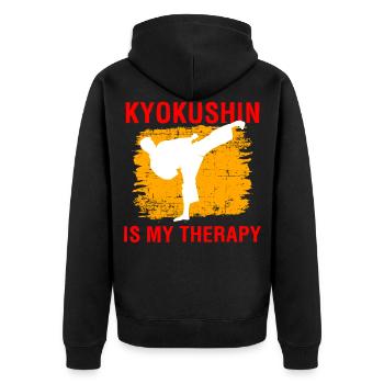 Kyokushin ist meine Therapie Kampfkunst Karate Zitat - Unisex Premium Bio Zip Hoodie - Schwarz - Hinten - Nico (187cm)