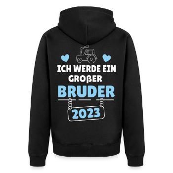 Bald Großer Bruder 2023 Traktor - Unisex Premium Bio Zip Hoodie - Schwarz - Hinten - Nico (187cm)