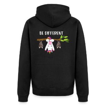 Be Different Einhorn mit Fledermäusen - Unisex Premium Bio Zip Hoodie - Schwarz - Hinten - Nico (187cm)