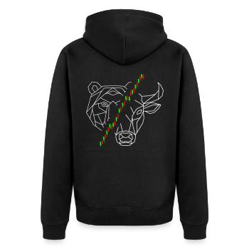 Bulle und Bär die Tiere der Börse und der Aktien - Unisex Premium Bio Zip Hoodie - Schwarz - Hinten - Nico (187cm)
