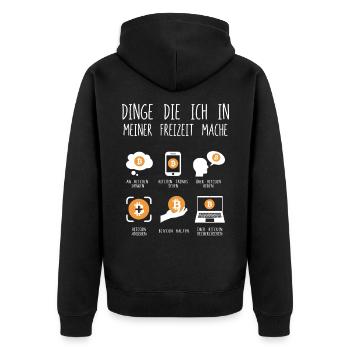 Dinge die ich in meiner Freizeit mache Bitcoin - Unisex Premium Bio Zip Hoodie - Schwarz - Hinten - Nico (187cm)