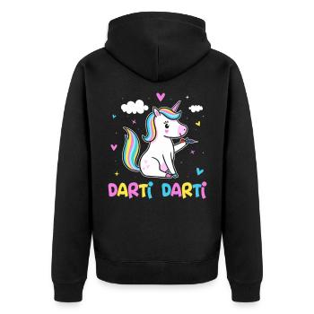 Darti Darti Einhorn Dartspieler Dart Einhorn - Unisex Premium Bio Zip Hoodie - Schwarz - Hinten - Nico (187cm)