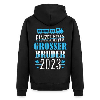 Großer Bruder 2023 Zug Eisenbahn - Unisex Premium Bio Zip Hoodie - Schwarz - Hinten - Nico (187cm)