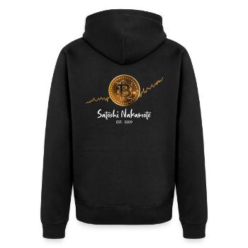 Satoshi Nakamoto Bitcoin - Unisex Premium Bio Zip Hoodie - Schwarz - Hinten - Nico (187cm)