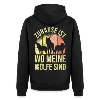 Zuhause ist wo meine Wölfe sind - Unisex Premium Bio Zip Hoodie - Schwarz - Hinten - Nico (187cm)