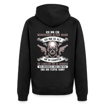 Ich Bin Ein Mürrischer Alter Mann - Unisex Premium Bio Zip Hoodie - Schwarz - Hinten - Nico (187cm)