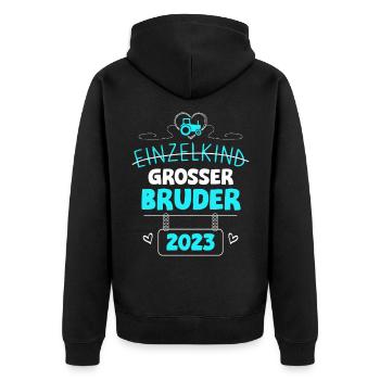Bald Großer Bruder 2023 Traktor - Unisex Premium Bio Zip Hoodie - Schwarz - Hinten - Nico (187cm)