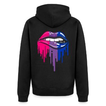 Bisexuelle Lippen - Unisex Premium Bio Zip Hoodie - Schwarz - Hinten - Nico (187cm)