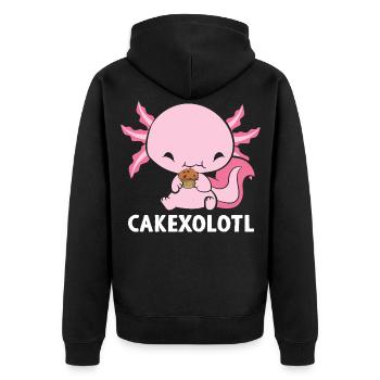 Cakexolotl Kuchen Axolotl - Unisex Premium Bio Zip Hoodie - Schwarz - Hinten - Nico (187cm)
