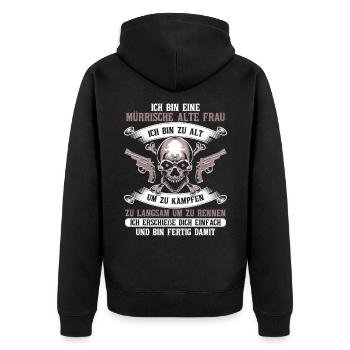 Ich Bin Eine Mürrische Alte Frau - Unisex Premium Bio Zip Hoodie - Schwarz - Hinten - Nico (187cm)