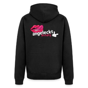Partnerlook Pärchen Mund mit Zunge Angeleck meins - Unisex Premium Bio Zip Hoodie - Schwarz - Hinten - Nico (187cm)