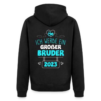 Bald Großer Bruder 2023 Traktor - Unisex Premium Bio Zip Hoodie - Schwarz - Hinten - Nico (187cm)