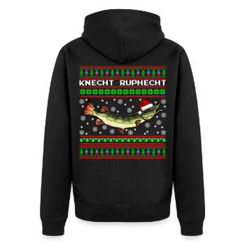 Knecht Ruphecht Hecht Ugly Christmas Angeln - Unisex Premium Bio Zip Hoodie - Schwarz - Hinten - Nico (187cm)