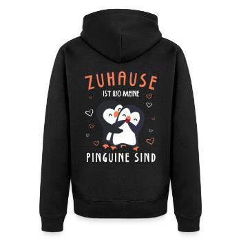 Zuhause ist wo meine Pinguine sind Pinguin - Unisex Premium Bio Zip Hoodie - Schwarz - Hinten - Nico (187cm)