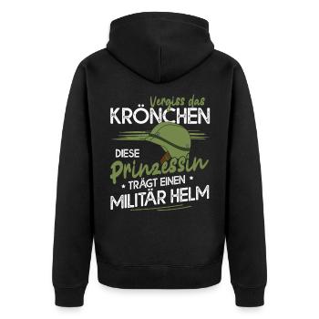 Vergiss Das Krönchen Prinzessin Trägt Militär Helm - Unisex Premium Bio Zip Hoodie - Schwarz - Hinten - Nico (187cm)