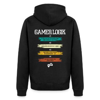 Gamer Logik - Unisex Premium Bio Zip Hoodie - Schwarz - Hinten - Nico (187cm)