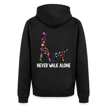 Never Walk Alone Hunde Gassi Blumen - Unisex Premium Bio Zip Hoodie - Schwarz - Hinten - Nico (187cm)