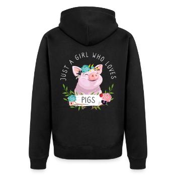 Just A Girl Who Loves Pigs - Unisex Premium Bio Zip Hoodie - Schwarz - Hinten - Nico (187cm)