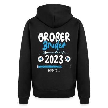 Großer Bruder 2023 Loading - Unisex Premium Bio Zip Hoodie - Schwarz - Hinten - Nico (187cm)