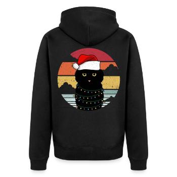 Weihnachtskatze mit Weihnachtslichtern - Unisex Premium Bio Zip Hoodie - Schwarz - Hinten - Nico (187cm)