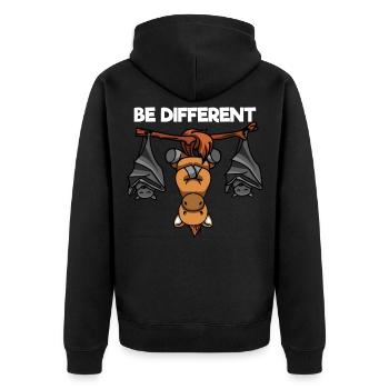 Be Different Pony und Fledermäuse - Unisex Premium Bio Zip Hoodie - Schwarz - Hinten - Nico (187cm)