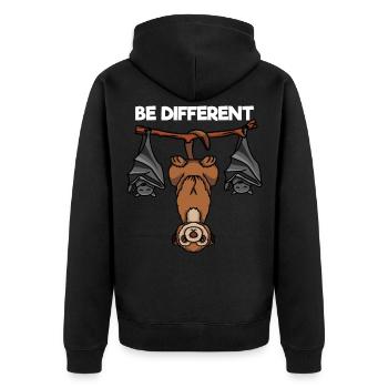 Be Different Erdmännchen und Fledermäuse - Unisex Premium Bio Zip Hoodie - Schwarz - Hinten - Nico (187cm)
