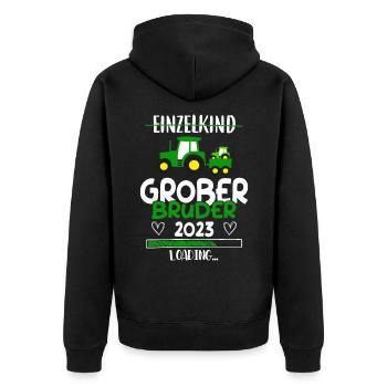 Großer Bruder 2023 Traktor - Unisex Premium Bio Zip Hoodie - Schwarz - Hinten - Nico (187cm)