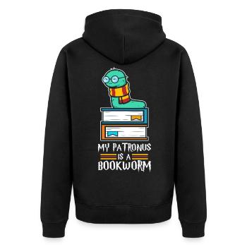 My Patronus is a Bookworm - Unisex Premium Bio Zip Hoodie - Schwarz - Hinten - Nico (187cm)