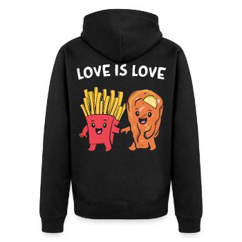 Schnitzel mit Pommes Love Is Love Valentinstag - Unisex Premium Bio Zip Hoodie - Schwarz - Hinten - Nico (187cm)