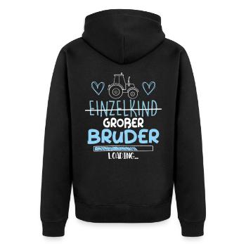 Einzelkind Großer Bruder Loading Traktor - Unisex Premium Bio Zip Hoodie - Schwarz - Hinten - Nico (187cm)