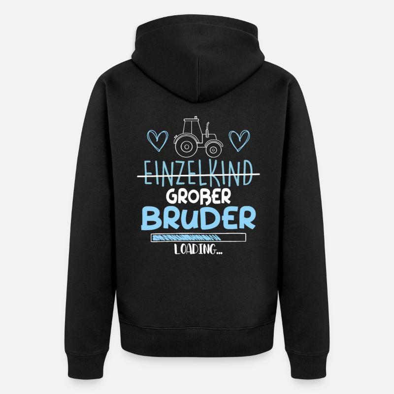 Einzelkind Großer Bruder Loading Traktor - Unisex Premium Bio Zip Hoodie - Schwarz