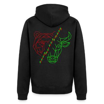 Bulle Bär Chart Investor - Unisex Premium Bio Zip Hoodie - Schwarz - Hinten - Nico (187cm)