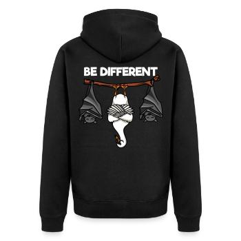 Be Different Schwan und Fledermäuse - Unisex Premium Bio Zip Hoodie - Schwarz - Hinten - Nico (187cm)