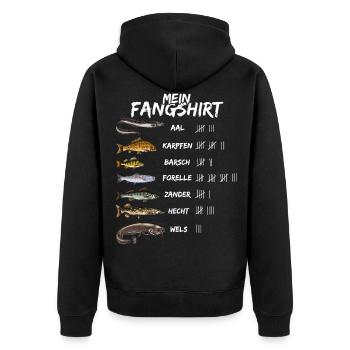 Mein Fangshirt - Fischarten - Angler Geschenke - Unisex Premium Bio Zip Hoodie - Schwarz - Hinten - Nico (187cm)