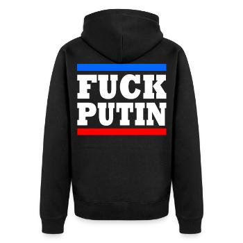 Fuck putin - Unisex Premium Bio Zip Hoodie - Schwarz - Hinten - Nico (187cm)